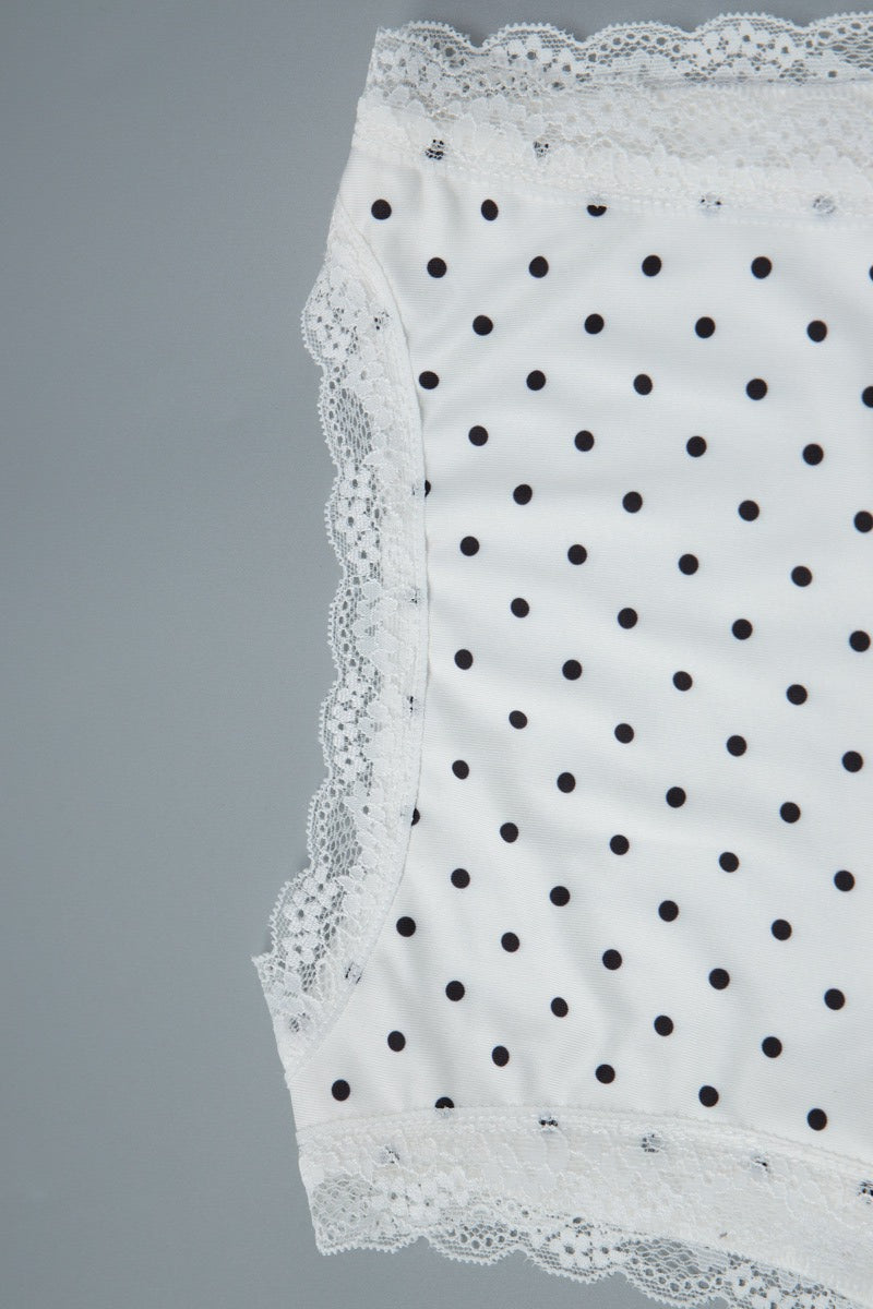 Scoop Neck Lace Trim Polka Dot Bodycon Mini Dress