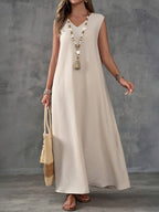 Women's V-Neck Sleeveless Solid Color Casual Loose Elegant Dress
