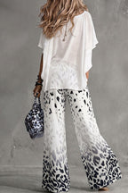 Safari Glam Draped Blouse & Ombre Leopard Wide-Leg Trousers Set