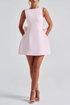 Lillian Effortless Stylish Slim Fit Mini Dress with a Large Bow and Beaded Detailing Chic Silhouette Collection