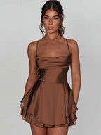 Camisoles Swing Collar Backless Drawstring Mini&Short Dresses