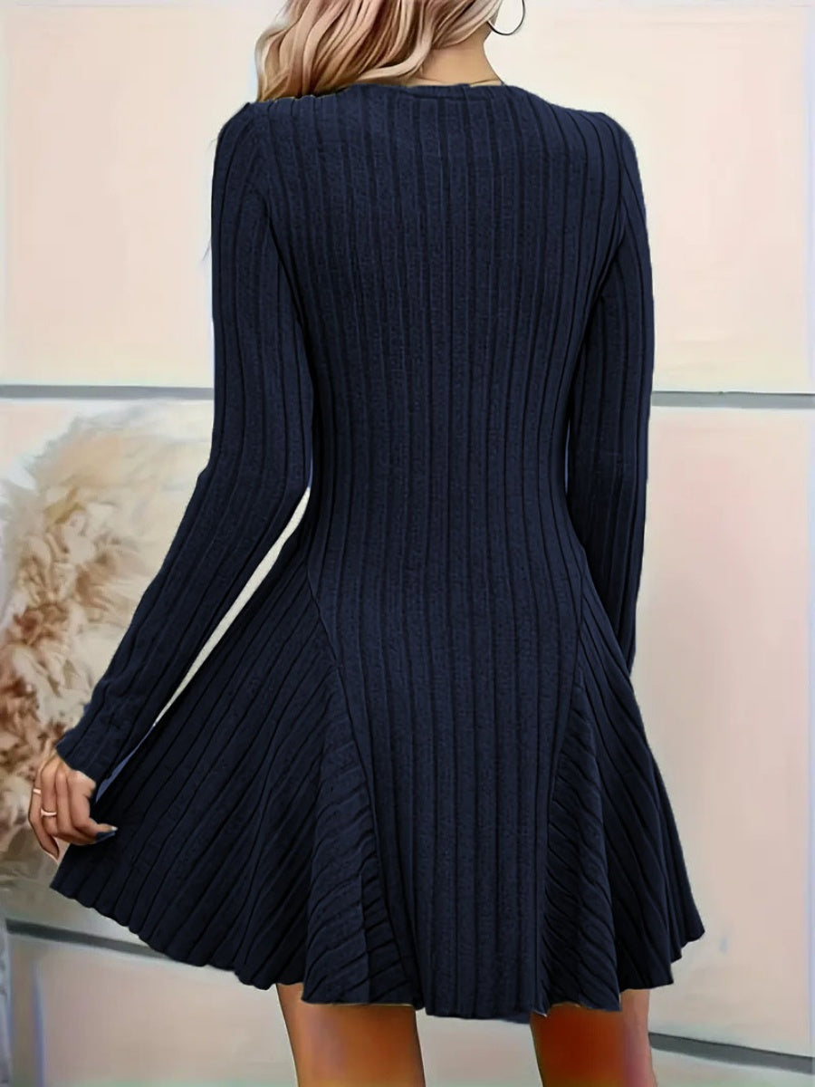 Pit Strip Knitting V-neck Long Sleeve Long Skirt Mini&Short Dresses