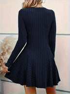 Pit Strip Knitting V-neck Long Sleeve Long Skirt Mini&Short Dresses