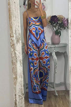 Tie Back Irregular Cami Top Wide leg Pants Printed Set