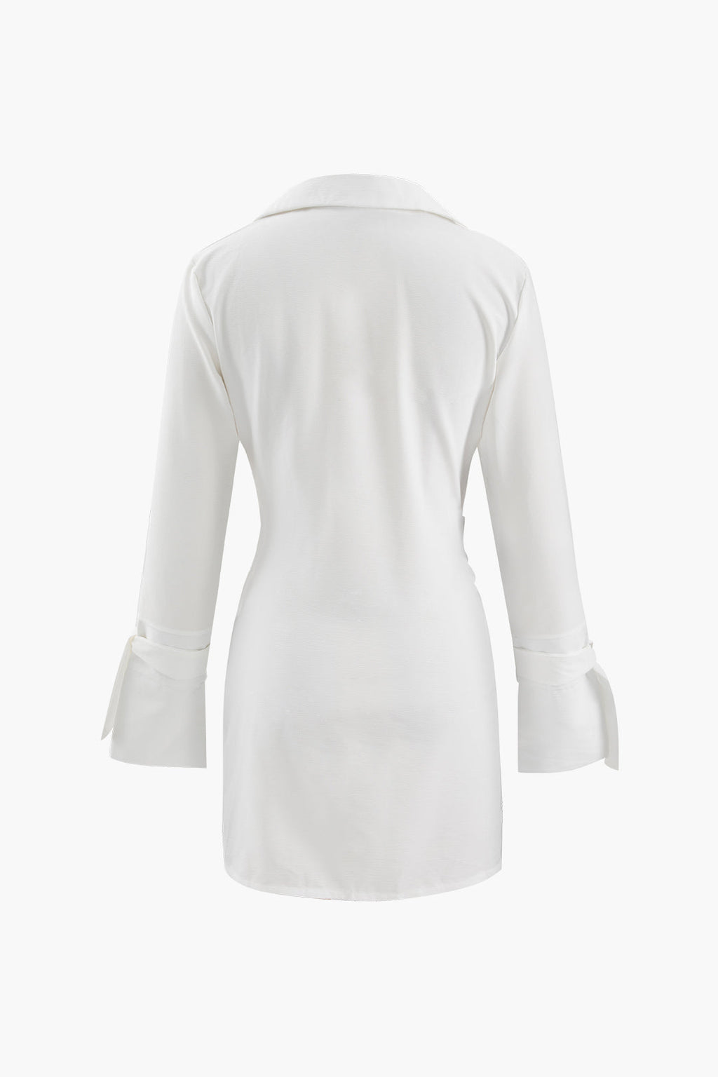 Collar Deep V Neck Tie Cuff Wrap Shirt Mini Dress