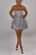 Strapless High Waist A-Line Sequin Mini Dress