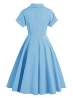 Vintage Glamour Dress Turndown Collar Buttons 1950s Style Short Sleeves Medium Yellow Rockabilly Dress