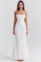 Lace Corset Square Neck Spaghetti Strap Mermaid Maxi Gown