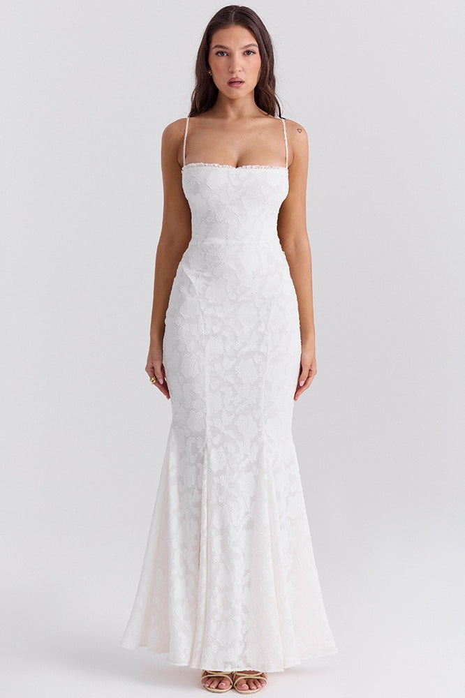 Lace Corset Square Neck Spaghetti Strap Mermaid Maxi Gown