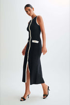 Fashion Buttoned Knit Work Dress