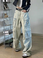 Hip Pop Multi Pocket High Rise Cargo Jeans