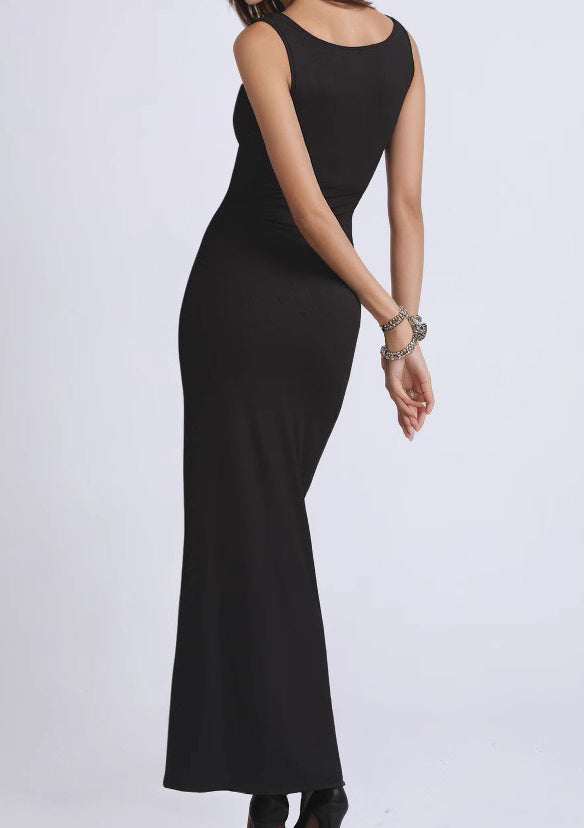 Black Lace Trim Strapless Bodycon Maxi Dress