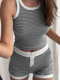 Striped Ribbed Tank Top & Shorts Set