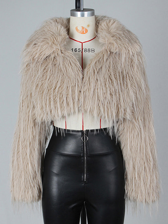 Fringed Faux Fur Cropped Coat V-neck Winter Jacket For Women 2026