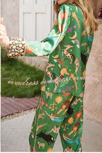 Green Constellation Printed Home Long Sleeved Two-piece Set