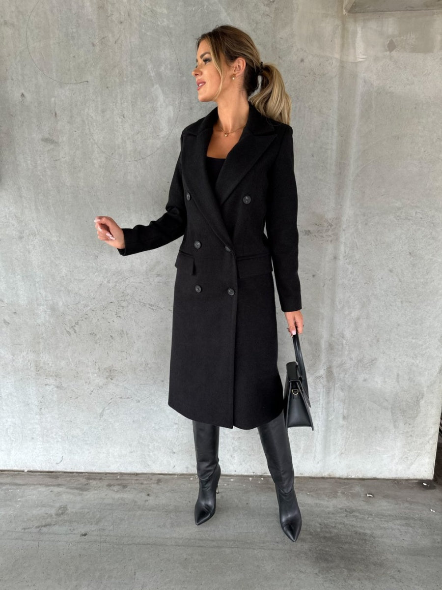 Long Sleeves, Lapel, Solid Color, Double-breasted, Slim Fit Coats