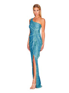 One-shoulder Tie-up Pleated Sweet And Spicy Sequined Dress