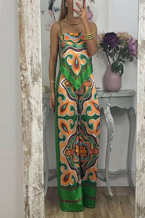 Tie Back Irregular Cami Top Wide leg Pants Printed Set