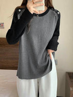 Contrast Color Splice Metal Decor Long Sleeve Knit