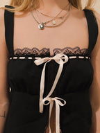Lace Trim Slit Tie Front Tank Top