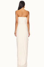White Boned Waist Strapless Luxury Party Dress