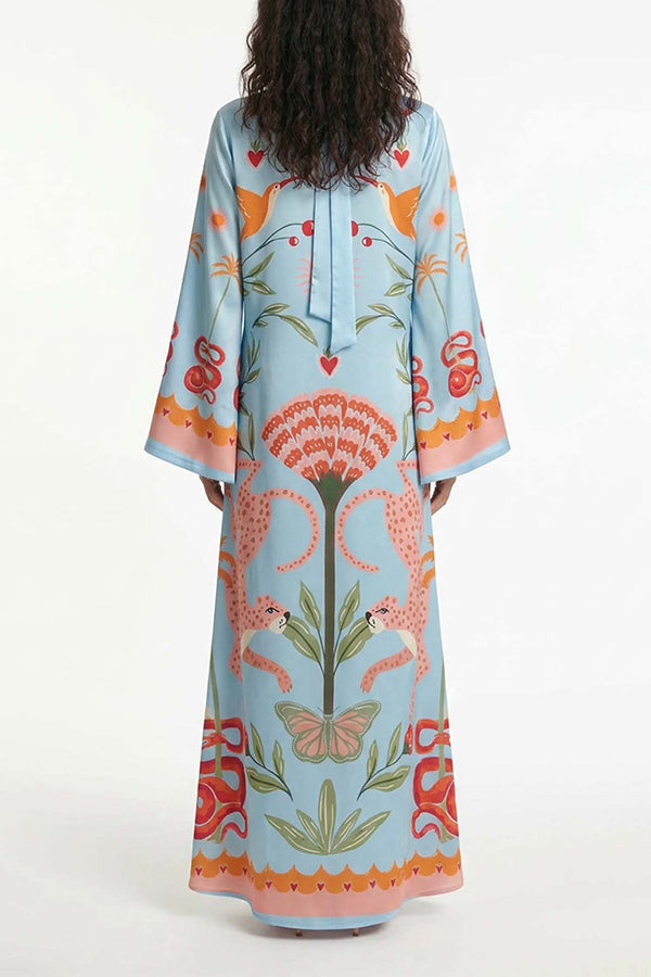 Safari Fantasy Tie-Neck Maxi Dress
