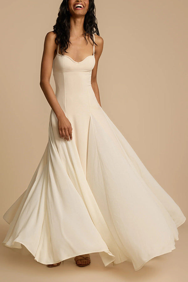Spaghetti Strap Sweetheart Princess Seam Godet Panel Maxi Gown