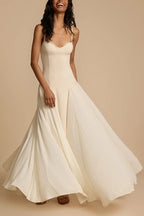 Spaghetti Strap Sweetheart Princess Seam Godet Panel Maxi Gown