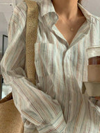 Colorful Stripe Print Button Up Long Sleeve Shirt
