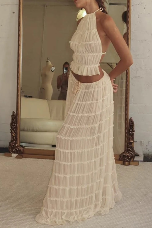 Ruched Halter Cami And Maxi Skirt Dress