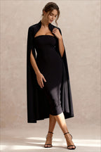Cape Sleeve Slit Bodycon Midi Dress