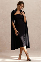 Cut Out Collar Square Neck Cape Sleeve Bodycon Midi Dress