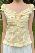 Ten-Color Ruched V-Neck Waist-Cinched Blouse