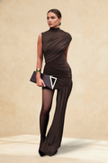 Ruched Mock Neck Sleeveless Bodycon Mini Dress with Side Drape Panel