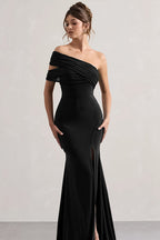 Mesh Panel Off-Shoulder Split Bodycon Party Dress