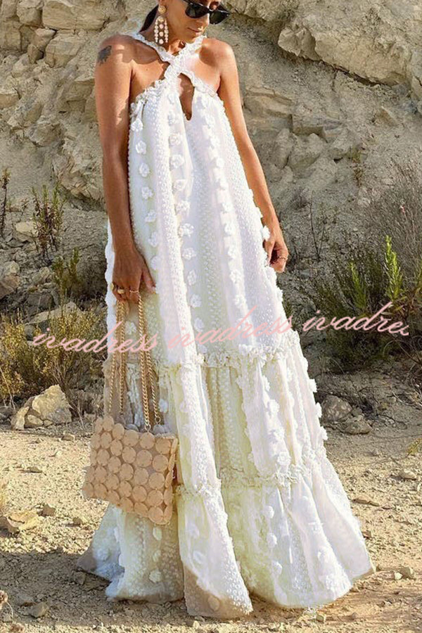 Sweet By The Sea Flower Decor Halter Maxi Dress