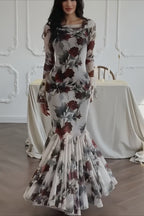 Elegant Long Sleeve Mermaid Rose Floral Dress