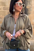 Oversized Puff Sleeve Bomber Jacket