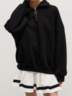 Solid Lapel Neck Half Zip Sweatshirt