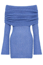 Off Shoulder Cowl Neck Long Sleeve Textured Knit Bodycon Mini Dress
