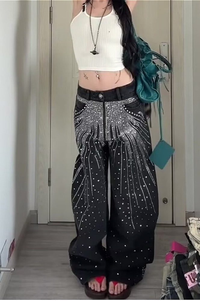 Oversized Washed Star Bling Straight Leg Vibe Jeans