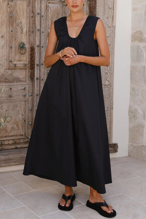 Solid Color Loose Sleeveless Casual Vacation Maxi Dress