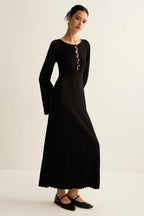 V Neck Button Front Sweater Dress