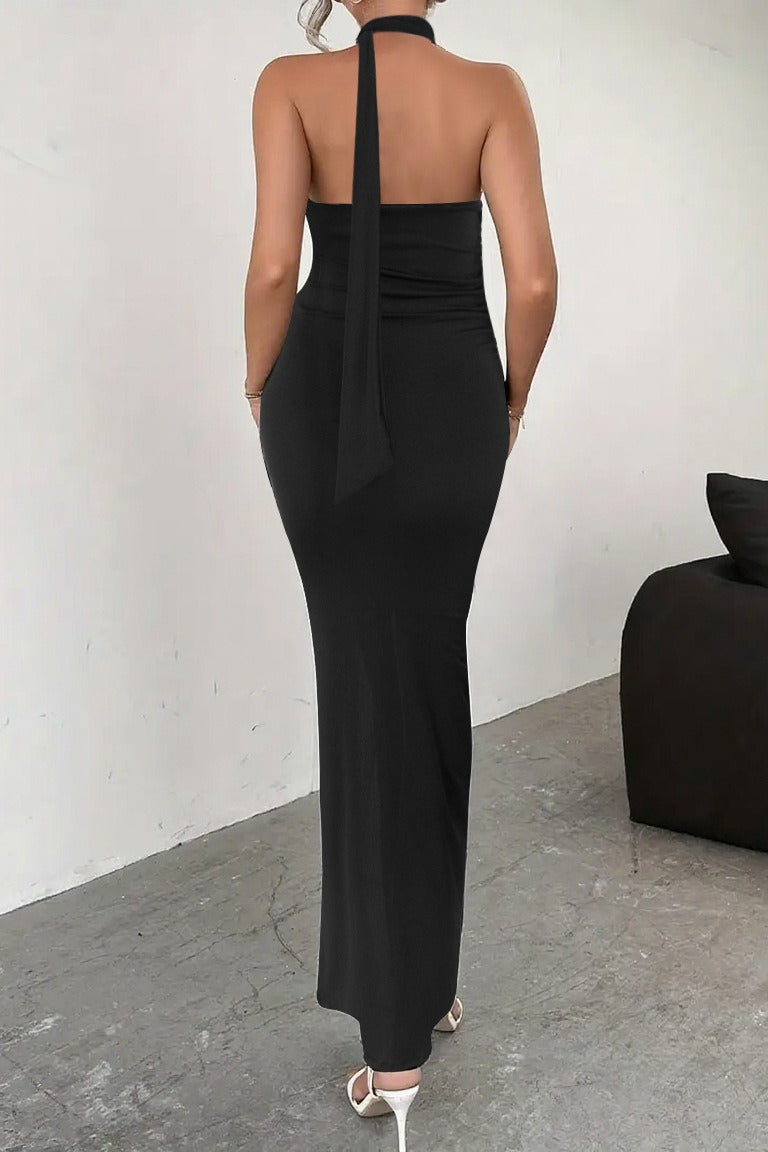 Backless Tie High Slit Dress