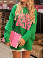 Contrast Color Letter Print Pull Over Sweater