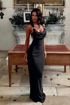Elegant Draped Halter Slip Dress