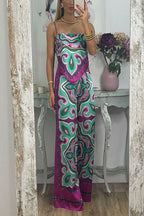 Tie Back Irregular Cami Top Wide leg Pants Printed Set