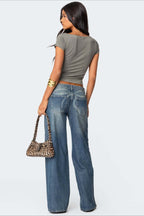Low Waist Printed Wide Leg Jeans