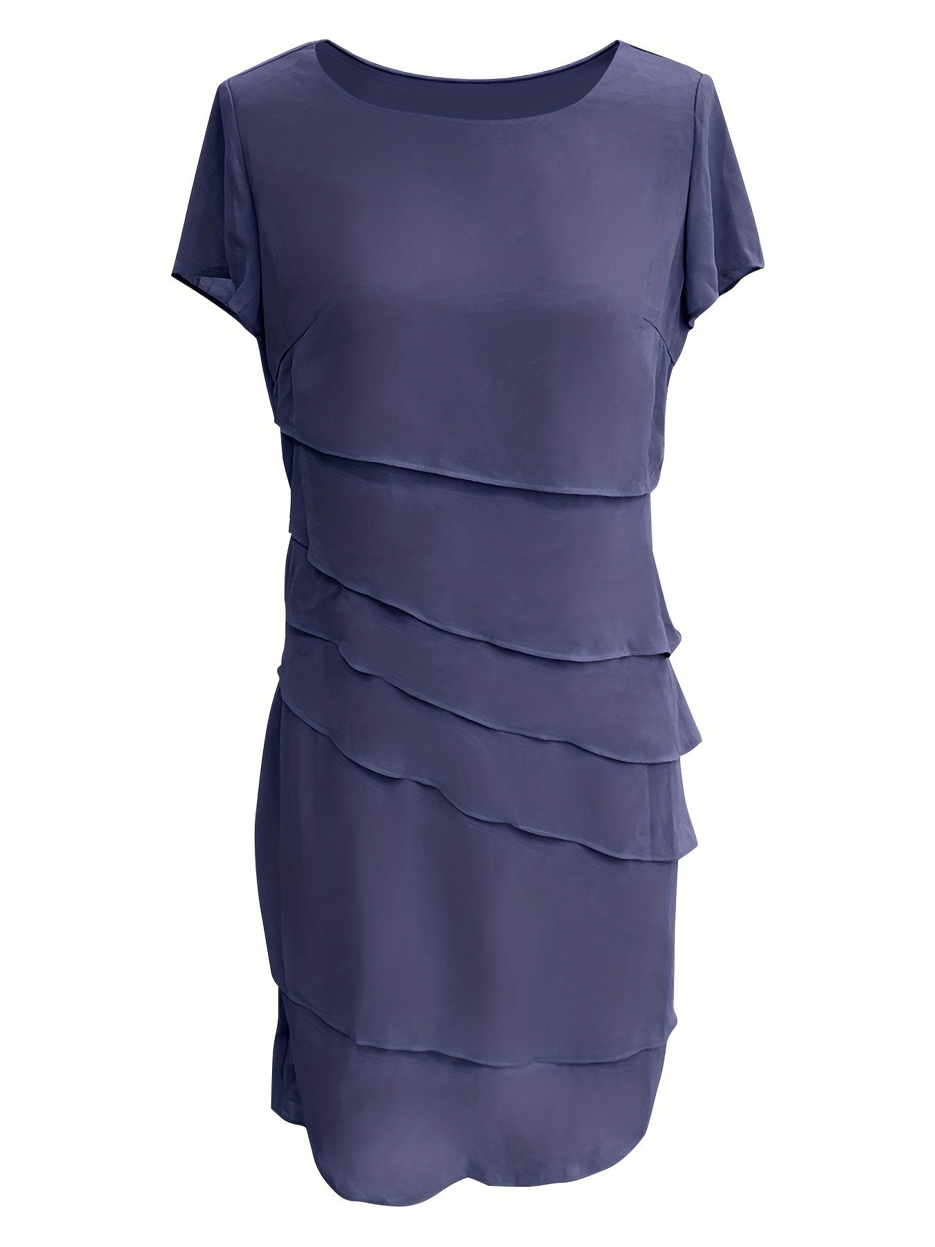 Amadis Minimalist Cotton Layered Trim Round Neck Short Sleeve Evening Dress for Women Premium Wardrobe Essential