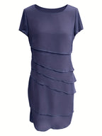 Cecilia Boutique Cotton Layered Trim Round Neck Short Sleeve Evening Dress for Women Chic Silhouette Collection